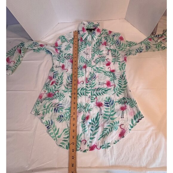 Zac & Rachel Women’s Flamingo Print Button-Up Shirt Size M Green/Pink Tropical - Picture 4 of 8
